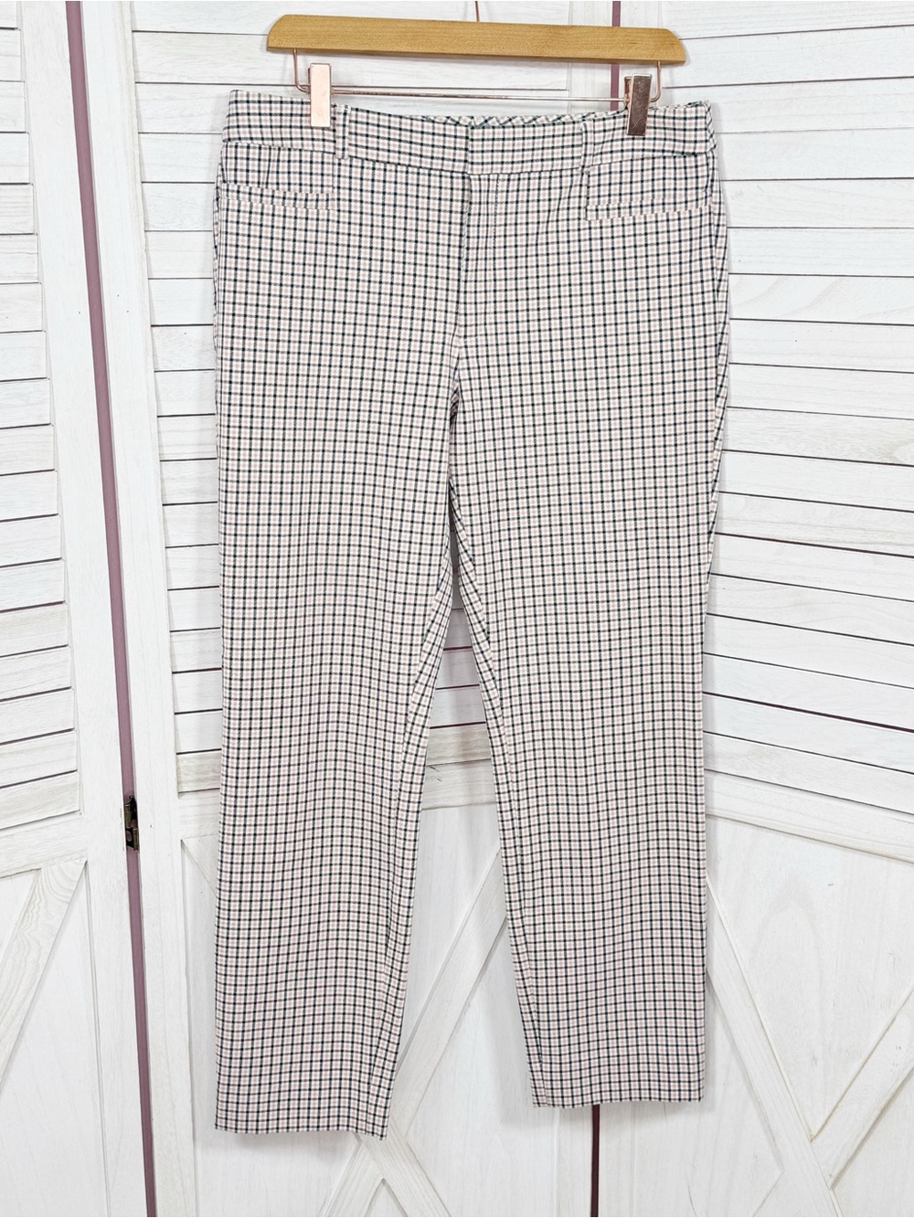Banana Republic Check Plaid Crop Sloan Pants Black Pink White Size 8 Preppy Twee